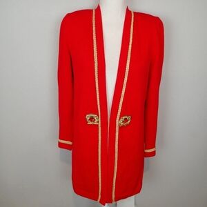 St John Collection Women Red gold Trim Cardigan Sweater blazer santana knit